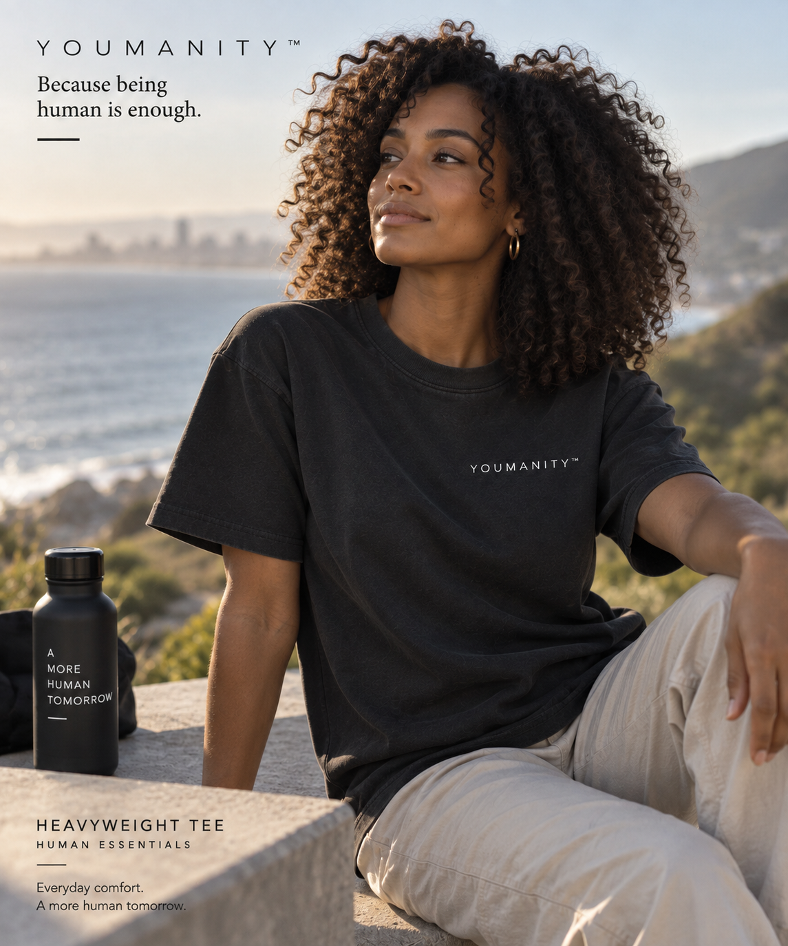 Youmanity™ Hoodie — Human Essentials, Black, man walking city