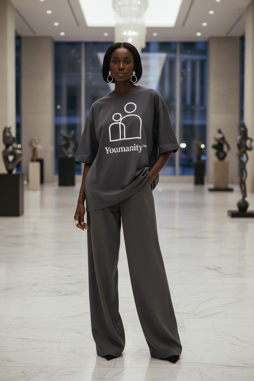 Black Woman — Heavyweight Tee, Carbon Grey, Art Gallery/Hotel Lobby