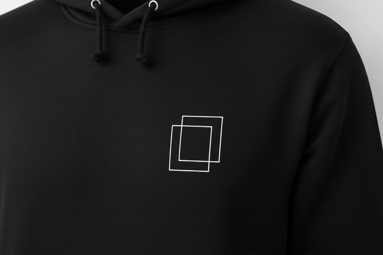 Frame Hoodie™ Black — Left Chest Detail Horizontal