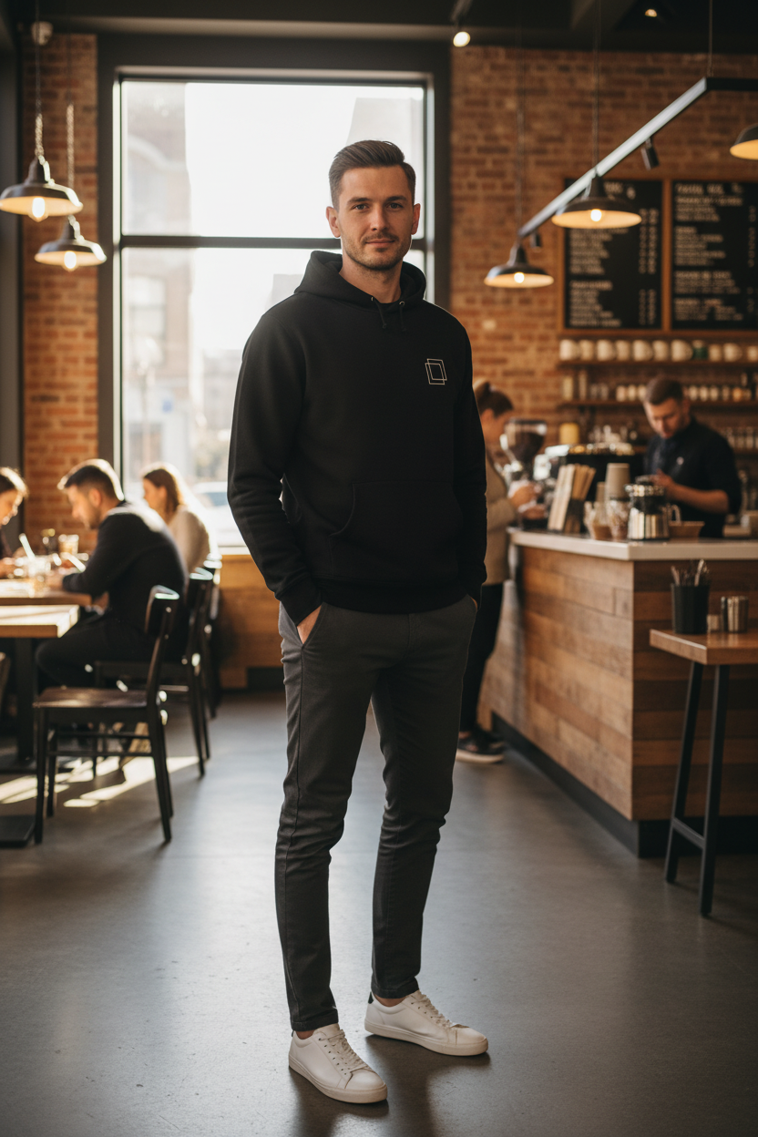 Frame Hoodie™ Black — Lifestyle